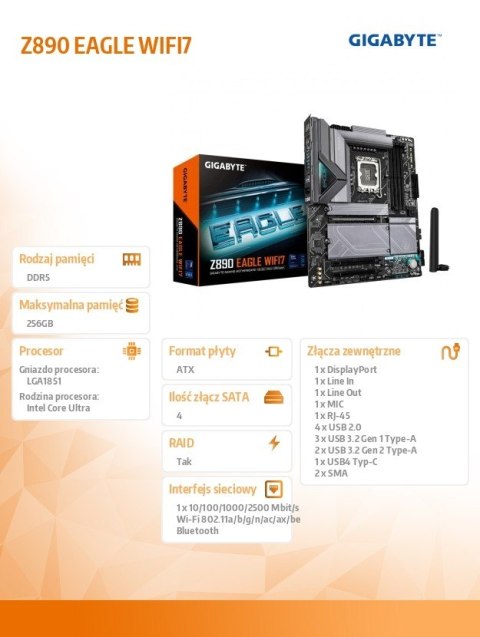 Gigabyte Płyta główna Z890 EAGLE WIFI7 Gigabyte Płyta główna Z890 EAGLE WIFI7