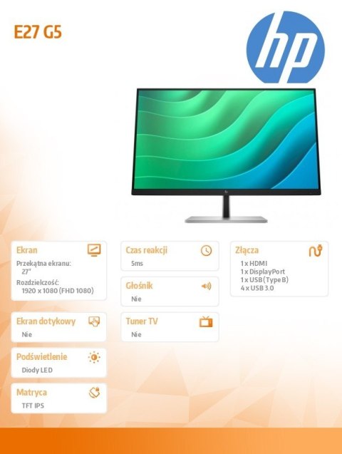 HP Inc. Monitor 27 cali E27 G5 FHD 6N4E2AA HP Inc. Monitor 27 cali E27 G5 FHD 6N4E2AA