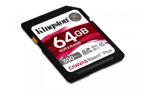 Kingston Karta pamięci SD 64GB Canvas React Plus 300/260 UHS-II U3 Kingston Karta pamięci SD 64GB Canvas React Plus 300/260 UHS-II U3