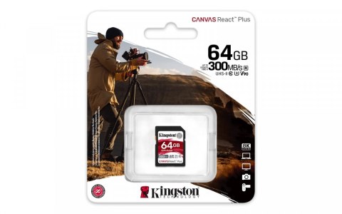 Kingston Karta pamięci SD 64GB Canvas React Plus 300/260 UHS-II U3 Kingston Karta pamięci SD 64GB Canvas React Plus 300/260 UHS-II U3