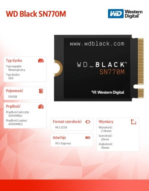 Western Digital Dysk SSD WD Black 500GB SN770M M2 2230 Western Digital Dysk SSD WD Black 500GB SN770M M2 2230