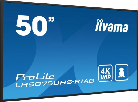IIYAMA Monitor 50 cali LH5075UHS-B1AG,24/7,VA,ANDROID.11,4K,3xHDMI,DP,RJ45, 2xUSB,2x10W IIYAMA Monitor 50 cali LH5075UHS-B1AG,24/7,VA,ANDROID.11,4K,3xHDMI,DP,RJ45, 2xUSB,2x10W