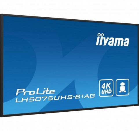 IIYAMA Monitor 50 cali LH5075UHS-B1AG,24/7,VA,ANDROID.11,4K,3xHDMI,DP,RJ45, 2xUSB,2x10W IIYAMA Monitor 50 cali LH5075UHS-B1AG,24/7,VA,ANDROID.11,4K,3xHDMI,DP,RJ45, 2xUSB,2x10W