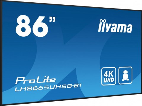 IIYAMA Monitor 86 cali LH8665UHSB-B1, 24/7, IPS, ANDROID 11, 4K, 800cd, iiSignage2, SDM, 2x HDMI, DP, 2x USB,2x 10W, RJ45, WiFi, 4/32GB IIYAMA Monitor 86 cali LH8665UHSB-B1, 24/7, IPS, ANDROID 11, 4K, 800cd, iiSignage2, SDM, 2x HDMI, DP, 2x USB,2x 10W, RJ45, WiFi, 4/32GB