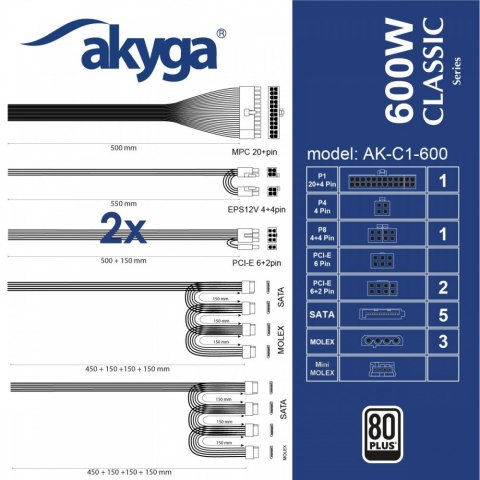 AKYGA Zasilacz AK-C1-600 ATX 600W PRO SERIA A AKYGA Zasilacz AK-C1-600 ATX 600W PRO SERIA A