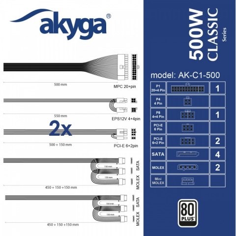 AKYGA Zasilacz ATX AK-C1-500 500W PRO SERIA Zasilac AKYGA Zasilacz ATX AK-C1-500 500W PRO SERIA Zasilac