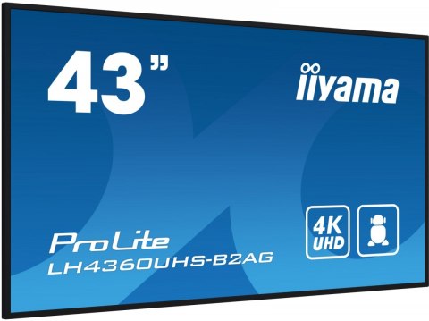 IIYAMA Monitor 43 LH4360UHS-B2A 24/7, 500cd, 4K, VA, Wifi, 6.5ms, 3xHDMI, 2xUSBR, J45, RS-232C IIYAMA Monitor 43 LH4360UHS-B2A 24/7, 500cd, 4K, VA, Wifi, 6.5ms, 3xHDMI, 2xUSBR, J45, RS-232C