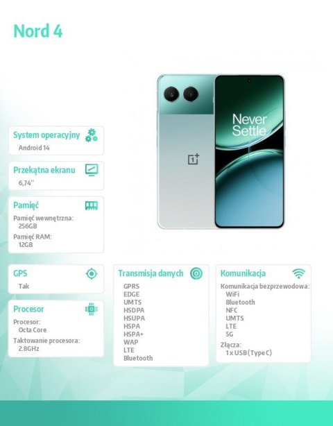 OnePlus Smartfon Nord 4 5G 12/256 GB CPH2663 zielony OnePlus Smartfon Nord 4 5G 12/256 GB CPH2663 zielony