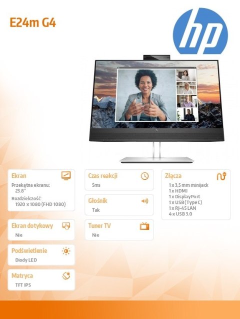 HP Inc. Monitor 24 cale E24m G4 USB-C Conferencing FHD 40Z32AA HP Inc. Monitor 24 cale E24m G4 USB-C Conferencing FHD 40Z32AA