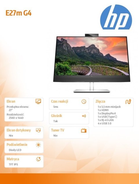 HP Inc. Monitor konferencyjny E27m G4 USB-C QHD 40Z29AA HP Inc. Monitor konferencyjny E27m G4 USB-C QHD 40Z29AA