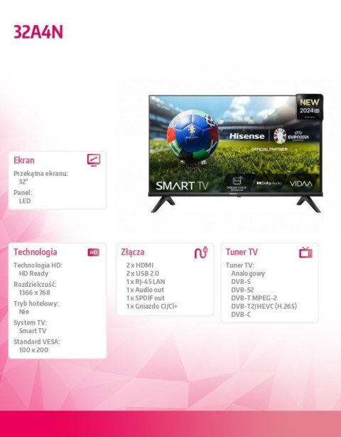 Hisense Telewizor LED 32 cale 32A4N Hisense Telewizor LED 32 cale 32A4N