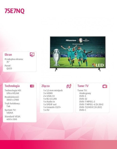 Hisense Telewizor QLED 75 cali 75E7NQ Hisense Telewizor QLED 75 cali 75E7NQ
