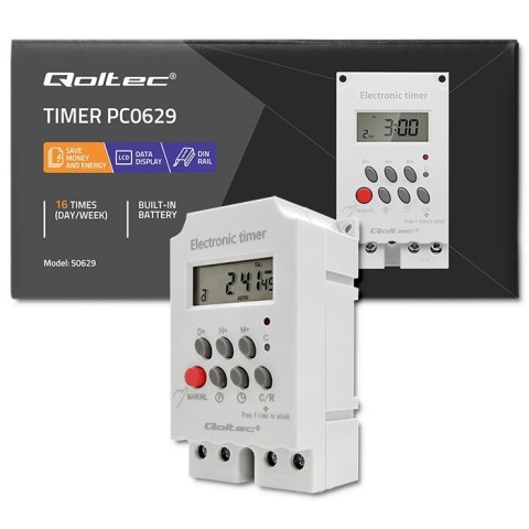 Qoltec Elektroczniczny programator czasowy na szynę DIN PC0629 Qoltec Elektroczniczny programator czasowy na szynę DIN PC0629