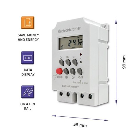 Qoltec Elektroczniczny programator czasowy na szynę DIN PC0629 Qoltec Elektroczniczny programator czasowy na szynę DIN PC0629