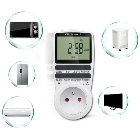 Qoltec Elektroniczny programator czasowy PC0628 | 3680W | 16A | LCD Qoltec Elektroniczny programator czasowy PC0628 | 3680W | 16A | LCD