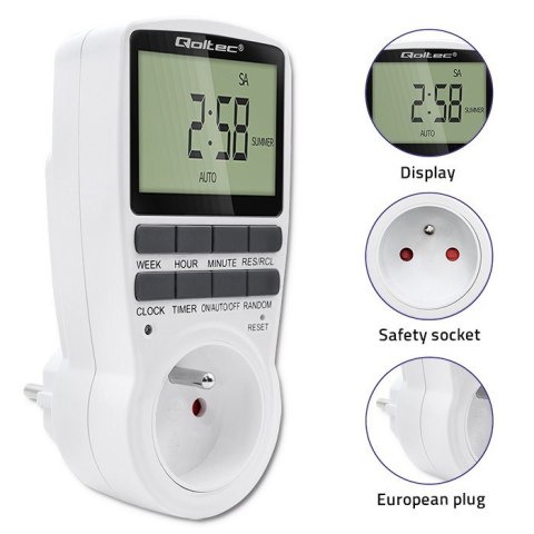 Qoltec Elektroniczny programator czasowy PC0628 | 3680W | 16A | LCD Qoltec Elektroniczny programator czasowy PC0628 | 3680W | 16A | LCD