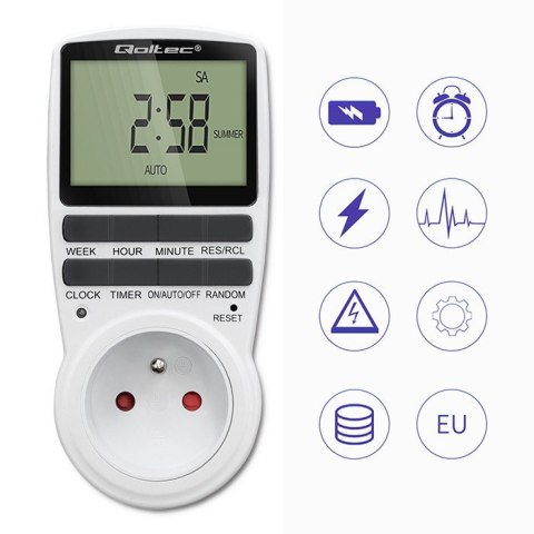 Qoltec Elektroniczny programator czasowy PC0628 | 3680W | 16A | LCD Qoltec Elektroniczny programator czasowy PC0628 | 3680W | 16A | LCD