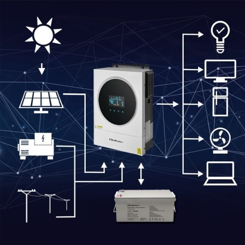 Qoltec Hybrydowy inwerter solarny Off-Grid 6kVA | 6kW | 120A | MPPT | LCD | Wi-Fi | BMS | Sinus Qoltec Hybrydowy inwerter solarny Off-Grid 6kVA | 6kW | 120A | MPPT | LCD | Wi-Fi | BMS | Sinus