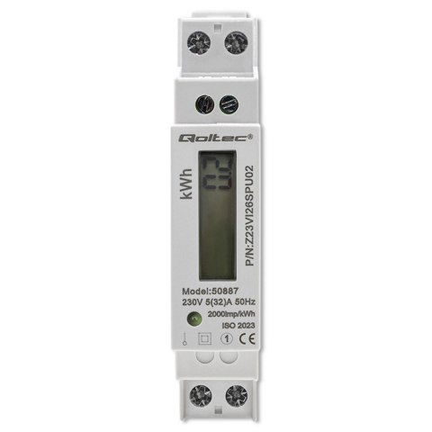 Qoltec Jednofazowy elektroniczny licznik | miernik zużycia energii na szynę DIN | 230V | LCD | 2P | Slim Qoltec Jednofazowy elektroniczny licznik | miernik zużycia energii na szynę DIN | 230V | LCD | 2P | Slim