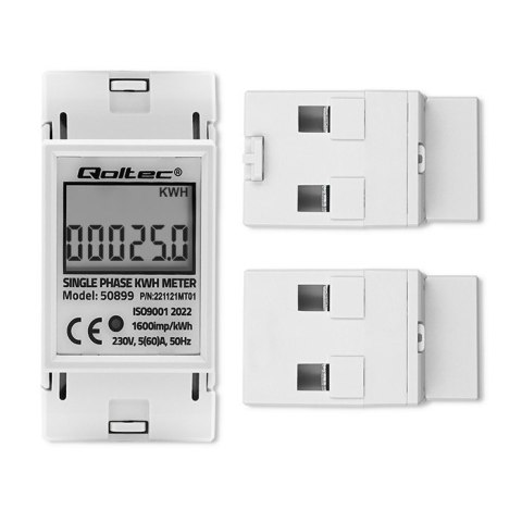 Qoltec Jednofazowy elektroniczny licznik | miernik zużycia energii na szynę DIN | 230V | LCD | 2P Qoltec Jednofazowy elektroniczny licznik | miernik zużycia energii na szynę DIN | 230V | LCD | 2P