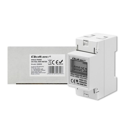Qoltec Jednofazowy elektroniczny licznik | miernik zużycia energii na szynę DIN | 230V | LCD | 2P Qoltec Jednofazowy elektroniczny licznik | miernik zużycia energii na szynę DIN | 230V | LCD | 2P