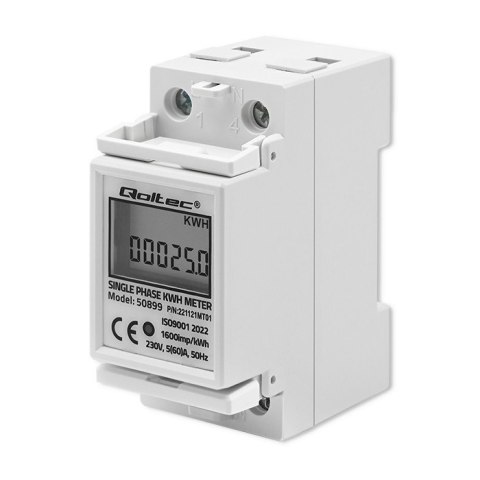 Qoltec Jednofazowy elektroniczny licznik | miernik zużycia energii na szynę DIN | 230V | LCD | 2P Qoltec Jednofazowy elektroniczny licznik | miernik zużycia energii na szynę DIN | 230V | LCD | 2P