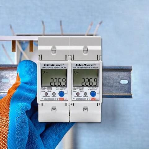 Qoltec Jednofazowy elektroniczny licznik | miernik zużycia energii na szynę DIN | 230V | LCD | Wi-Fi Qoltec Jednofazowy elektroniczny licznik | miernik zużycia energii na szynę DIN | 230V | LCD | Wi-Fi
