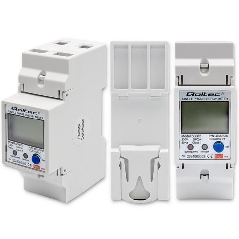 Qoltec Jednofazowy elektroniczny licznik | miernik zużycia energii na szynę DIN | 230V | LCD | Wi-Fi Qoltec Jednofazowy elektroniczny licznik | miernik zużycia energii na szynę DIN | 230V | LCD | Wi-Fi