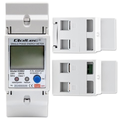 Qoltec Jednofazowy elektroniczny licznik | miernik zużycia energii na szynę DIN | 230V | LCD | Wi-Fi Qoltec Jednofazowy elektroniczny licznik | miernik zużycia energii na szynę DIN | 230V | LCD | Wi-Fi