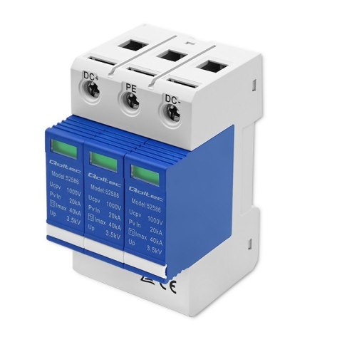 Qoltec Ogranicznik ochronnik przepięć DC | 3P | 1000V | T2 | C Qoltec Ogranicznik ochronnik przepięć DC | 3P | 1000V | T2 | C