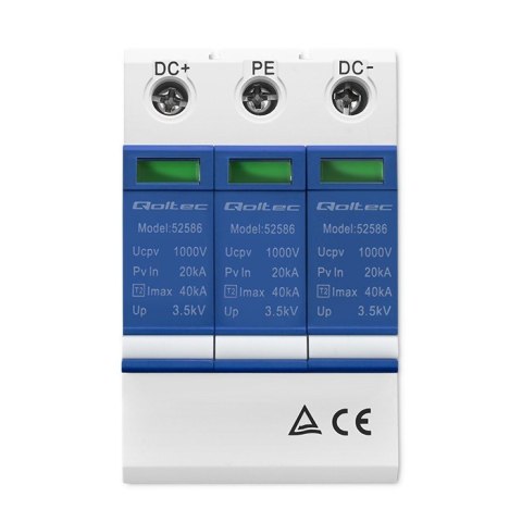 Qoltec Ogranicznik ochronnik przepięć DC | 3P | 1000V | T2 | C Qoltec Ogranicznik ochronnik przepięć DC | 3P | 1000V | T2 | C