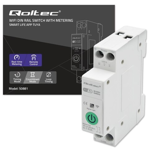 Qoltec Przekaźnik Wi-Fi 63A na szynę DIN z licznikiem energii elektrycznej | TUYA | SMART LIFE Qoltec Przekaźnik Wi-Fi 63A na szynę DIN z licznikiem energii elektrycznej | TUYA | SMART LIFE