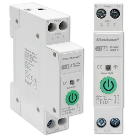 Qoltec Przekaźnik Wi-Fi 63A na szynę DIN z licznikiem energii elektrycznej | TUYA | SMART LIFE Qoltec Przekaźnik Wi-Fi 63A na szynę DIN z licznikiem energii elektrycznej | TUYA | SMART LIFE