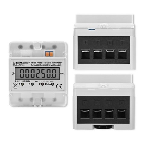Qoltec Trójfazowy elektroniczny licznik | miernik zużycia energii na szynę DIN | 400V | LCD | 4P Qoltec Trójfazowy elektroniczny licznik | miernik zużycia energii na szynę DIN | 400V | LCD | 4P