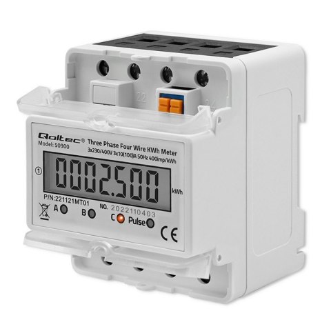 Qoltec Trójfazowy elektroniczny licznik | miernik zużycia energii na szynę DIN | 400V | LCD | 4P Qoltec Trójfazowy elektroniczny licznik | miernik zużycia energii na szynę DIN | 400V | LCD | 4P