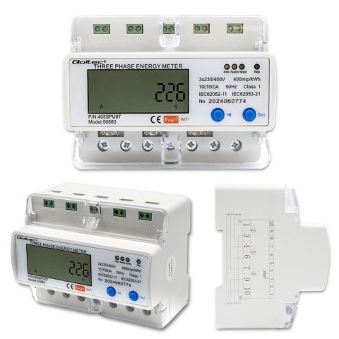 Qoltec Trójfazowy elektroniczny licznik | miernik zużycia energii na szynę DIN | 400V | LCD | Wi-Fi Qoltec Trójfazowy elektroniczny licznik | miernik zużycia energii na szynę DIN | 400V | LCD | Wi-Fi
