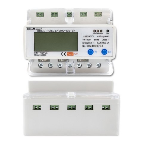 Qoltec Trójfazowy elektroniczny licznik | miernik zużycia energii na szynę DIN | 400V | LCD | Wi-Fi Qoltec Trójfazowy elektroniczny licznik | miernik zużycia energii na szynę DIN | 400V | LCD | Wi-Fi