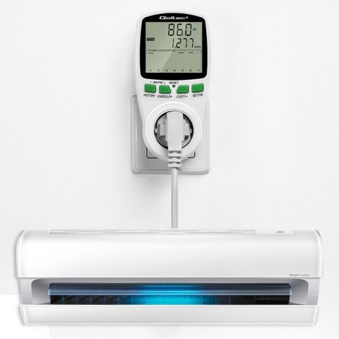 Qoltec Watomierz Licznik zużycia energii PM0627 z historią pomiaru | 3680W | 16A | LCD Qoltec Watomierz Licznik zużycia energii PM0627 z historią pomiaru | 3680W | 16A | LCD