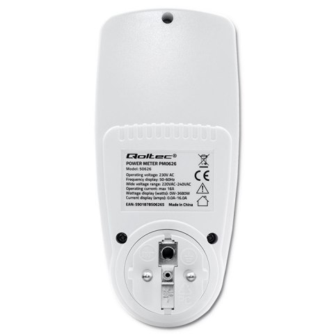 Qoltec Watomierz licznik zużycia energii PM0626 | 3680W | 16A | LCD Qoltec Watomierz licznik zużycia energii PM0626 | 3680W | 16A | LCD