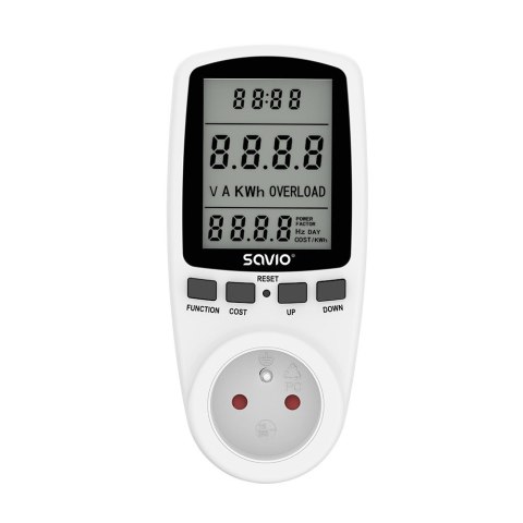 Savio Watomierz, kalkulator energii z wyświetlaczem LCD, 16A, 3680W, AE-01 Savio Watomierz, kalkulator energii z wyświetlaczem LCD, 16A, 3680W, AE-01