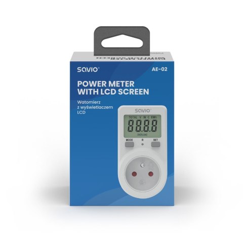 Savio Watomierz z wyświetlaczem LCD, 16A, 3680W, AE-02 Savio Watomierz z wyświetlaczem LCD, 16A, 3680W, AE-02