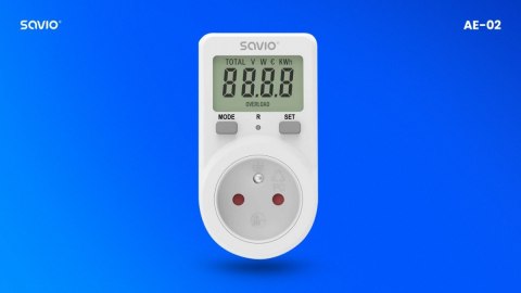 Savio Watomierz z wyświetlaczem LCD, 16A, 3680W, AE-02 Savio Watomierz z wyświetlaczem LCD, 16A, 3680W, AE-02