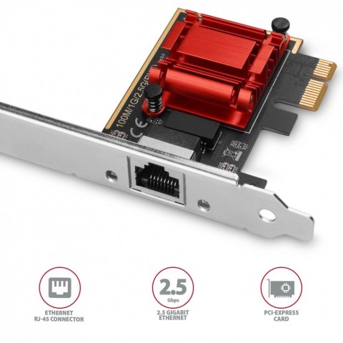 AXAGON PCEE-G25 Karta sieciowa PCIe 1 x 2.5 Gigabit Ethernet port RJ-45 Realtek, PXE, SP & LP AXAGON PCEE-G25 Karta sieciowa PCIe 1 x 2.5 Gigabit Ethernet port RJ-45 Realtek, PXE, SP & LP