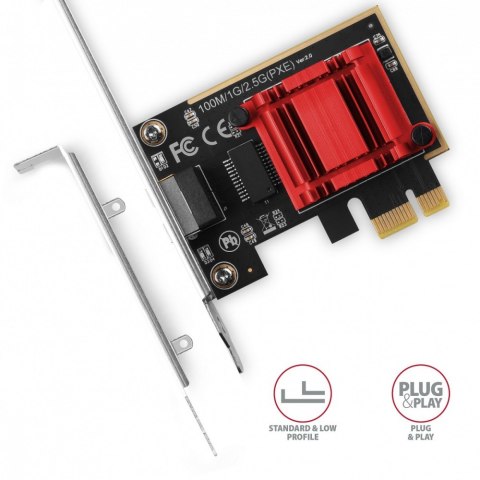 AXAGON PCEE-G25 Karta sieciowa PCIe 1 x 2.5 Gigabit Ethernet port RJ-45 Realtek, PXE, SP & LP AXAGON PCEE-G25 Karta sieciowa PCIe 1 x 2.5 Gigabit Ethernet port RJ-45 Realtek, PXE, SP & LP