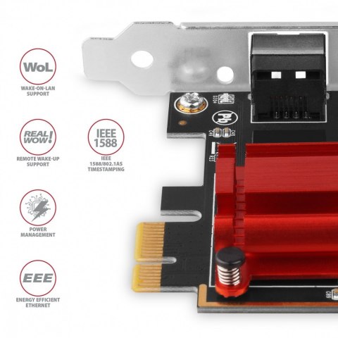AXAGON PCEE-G25 Karta sieciowa PCIe 1 x 2.5 Gigabit Ethernet port RJ-45 Realtek, PXE, SP & LP AXAGON PCEE-G25 Karta sieciowa PCIe 1 x 2.5 Gigabit Ethernet port RJ-45 Realtek, PXE, SP & LP