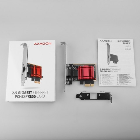 AXAGON PCEE-G25 Karta sieciowa PCIe 1 x 2.5 Gigabit Ethernet port RJ-45 Realtek, PXE, SP & LP AXAGON PCEE-G25 Karta sieciowa PCIe 1 x 2.5 Gigabit Ethernet port RJ-45 Realtek, PXE, SP & LP