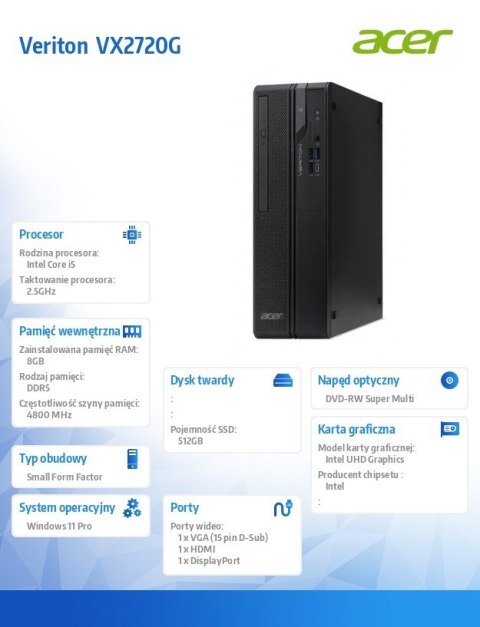 Acer Komputer Veriton VX2720G i5-1335U/8GB/512GB/W11P Acer Komputer Veriton VX2720G i5-1335U/8GB/512GB/W11P