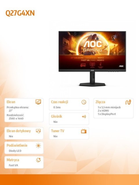 AOC Monitor Q27G4XN 27 cali Fast VA 180Hz HDMIx2 DP Pivot AOC Monitor Q27G4XN 27 cali Fast VA 180Hz HDMIx2 DP Pivot