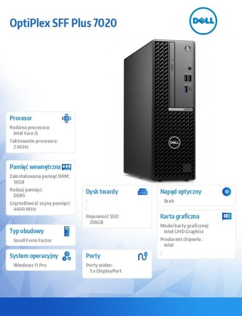 Dell Komputer Optiplex SFF Plus/Core i5-14500/16GB/256GB SSD/Integrated/WLAN + BT/Wireless Kb & Mouse/260W/W11Pro/vPro Dell Komputer Optiplex SFF Plus/Core i5-14500/16GB/256GB SSD/Integrated/WLAN + BT/Wireless Kb & Mouse/260W/W11Pro/vPro