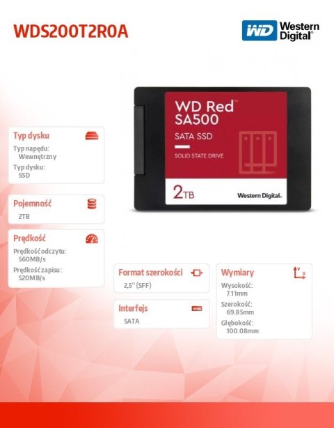 Western Digital Dysk SSD Red 2TB SATA 2,5 WDS200T2R0A Western Digital Dysk SSD Red 2TB SATA 2,5 WDS200T2R0A